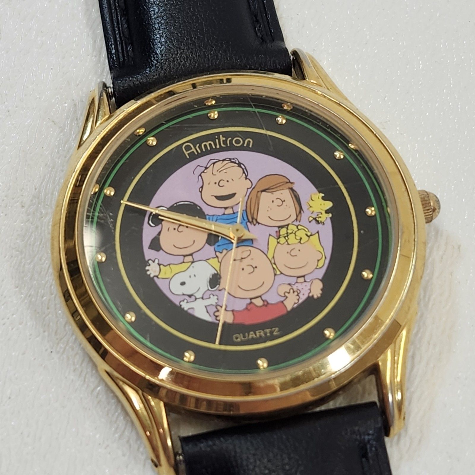 Armitron Peanuts Characters Watch Goldtone New Leather Strap Battery Vtg Working — image 6 of 8